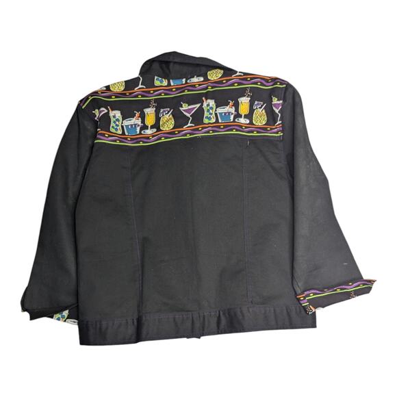 Vtg Y2K Spa Black Green Novelty Cocktail Print Embellished Button Up Jacket L - Picture 2 of 4